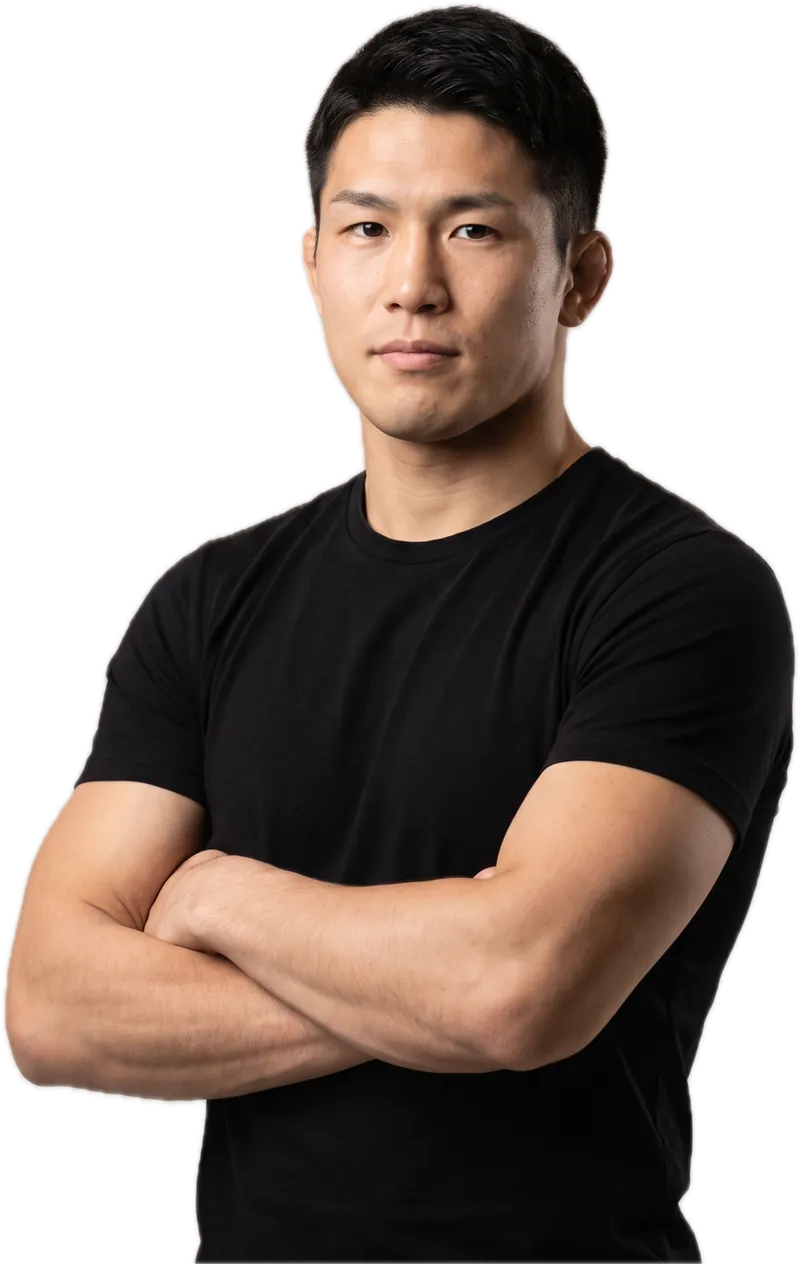 A sample fighter portrait, cut out and set over the name Marcus Vale